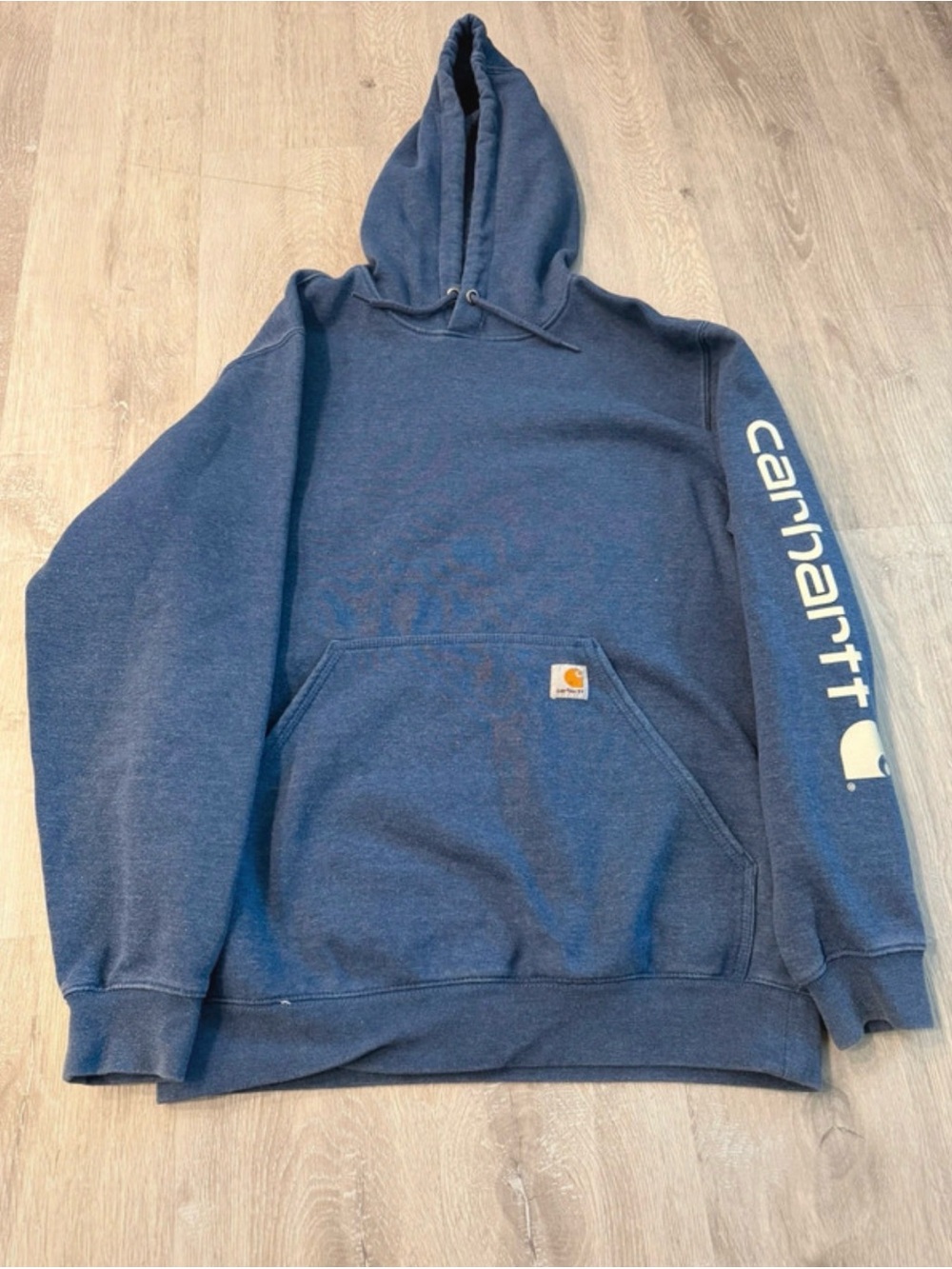 Carhartt Blue Pullover Hoodie with Sleeve Logo